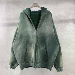 Custom Heavy Weight 100% Cotton <b>Zip</b>-<b>up</b> Hoodie with Two-Way Zipper Sunfaded Design for <b>Women</b> and Men Front Logo Hooded Collar - Product Image 5