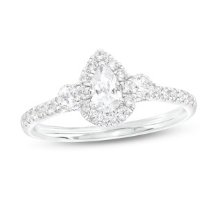 Anillo de Compromiso de Oro Blanco de 14K con Halo Ovalado de Lujo y Tres Diamantes en Forma de Pera |   Diamante Cultivado en Laboratorio con Certificación IGI |   Venta al por Mayor - Product Image 2