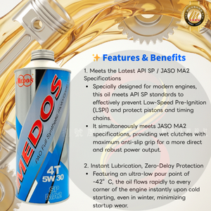 Aceite Exclusivo para Motocicletas MEDOS, Distribuidor Autorizado, 5W30 MA2, Totalmente Sintético, Especial Profesional, 1L - Product Image 3