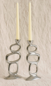 Nordic Abstract Hollow Oval <b>Candlestick</b> Holder Set Contemporary <b>Silver</b> Metal Taper Candle Stands for Modern Tabletop & Living - Product Image 6
