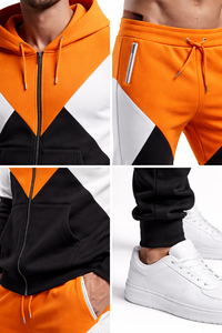Conjunto Deportivo para Hombre, Color Naranja y Negro, Felpa, Corte Ajustado, Sudadera con Cierre y Pantalones Jogger, Ropa Deportiva Casual para Gimnasio, Fitness y Uso Diario - Product Image 5