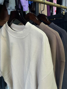 T-shirt en coton gaufré personnalisé, nouveau tissu gaufré 260 g/m², poids lourd, manches courtes, coupe ample, pour homme - Product Image 4