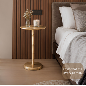 Modern <b>Gold</b> Metal Round <b>Side</b> <b>Table</b> with Sculpted Pedestal Base, Accent End <b>Table</b> for Living Room, Bedroom & Home, office Decor - Product Image 5