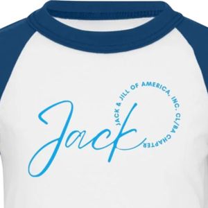 แจ็คแอนด์จิล เสื้อยืดแขนสามส่วนสีขาวกรมท่า ลายกราฟิก คอกลม ลำลอง ยูนิเซ็กส์ เสื้อเบสบอลสำหรับครอบครัว - Product Image 2