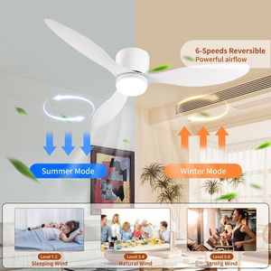 52 \ "Smart Flush Mount LED Ventilateur De Plafond À Distance Silencieux DC Moteur Intérieur Extérieur Profil Bas Blanc Alexa App Contrôle Dimmable ABS - Product Image 5