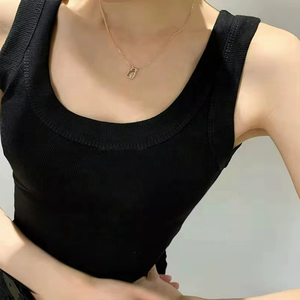 Top de tirantes de algodón acanalado de color liso para mujer, estilo urbano, de punto ajustado, para gimnasio - Product Image 2