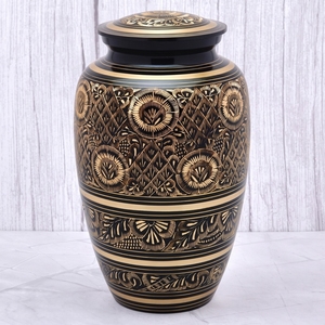 Black and Gold Floral Brass Adult Cremation <b>Urn</b> with Polished Finish for Human Ashes, Funeral Memorial and Burial <b>Urn</b> - Product Image 5