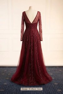 Elegante Vestido de Noche Borgoña con Cuello en V, Manga Larga, Lujoso Vestido Formal con Cuentas y Lentejuelas, Vestido de Fiesta para Mujer, Tallas Grandes - Product Image 4