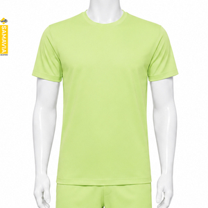 SAMAVIA Men's Lime Green Crew Neck Short Sleeve <b>Polyester</b> <b>T</b>-<b>Shirt</b> Moisture Wicking Regular Fit Summer Wear - Product Image 1