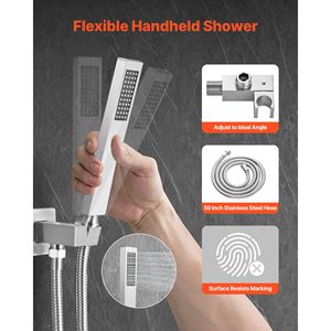 Set Doccia a Pioggia Quadrato da 12 Pollici con Soffione a Soffitto e Doccetta, Sistema Doccia a Cascata per Bagno, Set Rubinetteria Bagno - Product Image 3