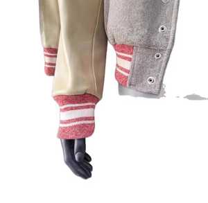 <b>Men's</b> Beige Varsity <b>Jacket</b> Regular Fit Stand Collar Button Closure Striped Cuffs Polyester/Cotton Material Casual Winter Wear - Product Image 6