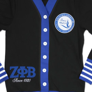 Cardigans décontractés unisexes Zeta Phi Beta noirs à col en V, manches longues, avec logos brodés, pour l'hiver, pulls de sororité et de fraternité - Product Image 2