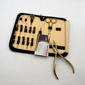 Gold Plated Wholesale Hot Selling Custom Logo Top Grade Stainless Steel Hair Extension <b>Pliers</b> Tools Kit <b>Set</b> With Cream Case - Product Image 4
