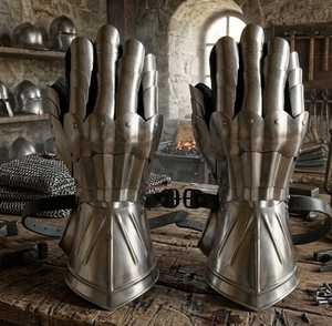 Guantes de Caballero de Acero Inoxidable, Articulados, Plateados, Estilo Gótico Renacentista, Artesanía Metálica Coleccionable - Product Image 4