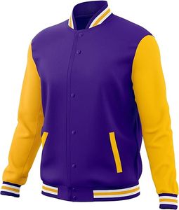 Chaqueta bomber varsity para hombre, transpirable, de algodón, con bordado de béisbol, color morado-amarillo - Product Image 1
