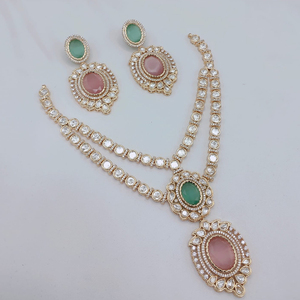 JeweleMarket Women's Gold Plated Crystal Rhinestone Ethnic <b>Beads</b> Wedding Engagement Anniversary Gift Necklace Earring <b>Set</b> - Product Image 2