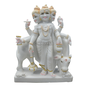 Premium White Marble Lord Dattatreya Statue with Kamadhenu Cow | Handcrafted Marble Murti for Temple by MALIYAS Jaipur - Product Image 2