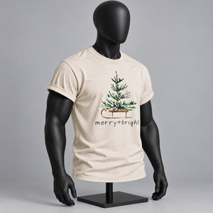<b>Men's</b> Plus Size Beige O-Neck Short Sleeve Knitted Anti-Wrinkle Blank <b>T</b>-<b>Shirt</b> <b>Christmas</b> Tree Sled Print Casual Tee - Product Image 4