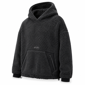 Custom Mens Charcoal <b>Sherpa</b> Hoodie Oversized Heavy Fleece Pullover Winter Hooded Sweatshirt OEM Supplier - Product Image 4