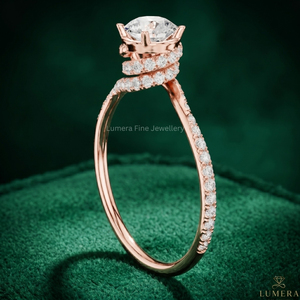 Anillo de Compromiso Solitario con Moissanita Redonda Brillante Certificada por IGI, Oro Rosa de 9KT, 10KT, 14KT, 18KT, Banda Trenzada con Pavé, Joyería Fina - Product Image 3