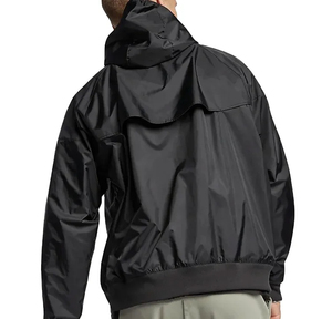 <b>Men's</b> Black Hooded Bomber <b>Jacket</b> Zipper Closure Windproof Casual Autumn Wear Polyester Material Regular Fit Solid Color - Product Image 5