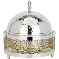 Pemanas Makanan Desain Elegan Timur Tengah, Panci Casserole Stainless Steel dengan Alas Kayu untuk Pesta, Prasmanan, Pernikahan, dan Penggunaan Hotel
