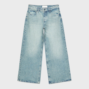 Jeans de mezclilla de cintura media para mujer, de pierna recta, con botones y cremalleras, de color lavado, informales, a la moda y sencillos, al por mayor - Product Image 4