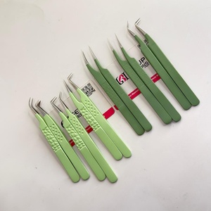 Pince à épiler professionnelle pour extensions de cils, haute précision, en acier inoxydable, vert menthe olive, avec grip diamant 3D anti-magnétique - Product Image 3