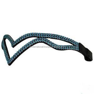 Beau design personnalisé double v en cuir, bande de sourcil de cheval avec 2 rangées de diamants étincelants, bande de sourcil bling - Product Image 2