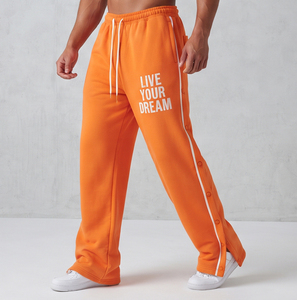 Pantalon de survêtement décontracté en molleton pour homme Regal Three Llc, orange, avec boutons latéraux, imprimé « Live Your Dream », taille élastique et cordon de serrage - Product Image 2