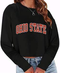 Hoodie court en polaire à manches longues pour femme, coupe ample, imprimé sur le devant, ODM - Product Image 1