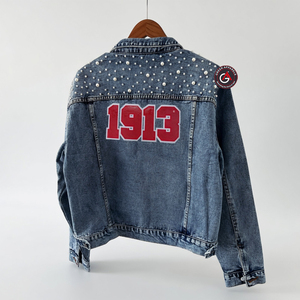 Delta Soror veste en Jean brodée pour femme | Sorory veste en Jean brodée pour femme - Product Image 2