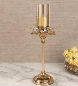Candelabro de Metal Dorado con Detalles de Cristal, Forma Cilíndrica, Decoración para el Hogar, Diseño sin Llama - Product Image 1