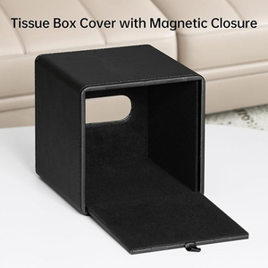 Caja de pañuelos de lujo de cuero PU, cubierta cuadrada para caja de pañuelos con cierre magnético - Product Image 5