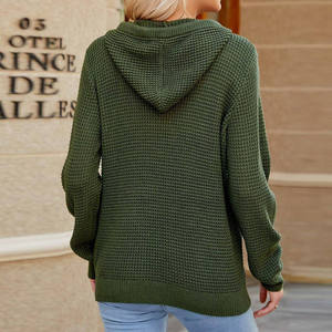 Sudadera con Capucha para Mujer, Nueva, Moderna y Casual, Transpirable, Tejido Waffle, Cuello en V con Botones y Cordón Ajustable, Manga Larga - Product Image 3