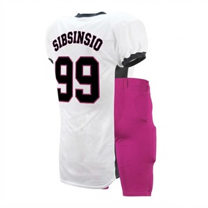 Maillot de football sublimé rose et blanc en gros avec pantalon rembourré intégré, vêtements de sport pour jeunes en gros, kit d'équipe personnalisé, uniforme personnalisé OEM - Product Image 3