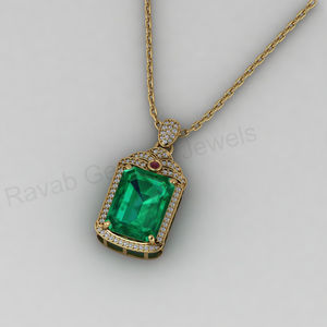 Collier pendentif artisanal en or 18 carats et argent 925 avec émeraude, quartz et zircon cubique, style Art Déco, tendance, design chrétien, bijoux fins pour femmes - Product Image 6