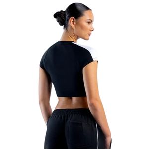 Camiseta Corta Deportiva para Mujer, Color Negro con Bloques de Color, Manga Corta, Corte Ajustado, Ropa Deportiva Informal, Venta al Por Mayor - Product Image 2