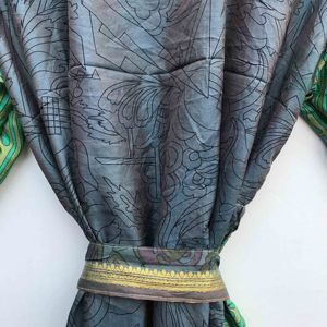 Kimono indio de seda reciclada, bata vintage de seda, bata de baño maxi con patchwork, kimono de seda para mujer, ropa de playa de verano - Product Image 5