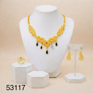 Ensemble collier et boucles d'oreilles pendantes élégants pour femme, plaqué or naturel, zircon, motif feuille tendance, chaîne corde - Product Image 6