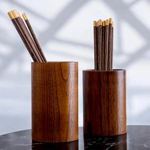 Porte-couverts rond en bois simple pour table à manger, rangement pour cuillères et fourchettes, comptoir de cuisine et service des invités, fabriqué à la main en Inde - Product Image 5