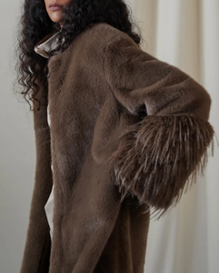 Abrigo Largo de Lana Ecológico Personalizado con Cuello y Puños de Piel Sintética, Forro de Poliéster, Abrigo de Invierno para Mujer, OEM - Product Image 3