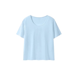 Camiseta de Manga Corta con Cuello Redondo para Mujer, Color Sólido, 100% Algodón, Transpirable, Estilo Casual, Ajuste Jersey, Primavera Verano, Largo Regular - Product Image 5