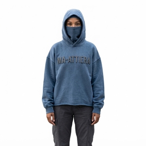 Women's <b>Blue</b> <b>Balaclava</b> Hoodie Oversized Pullover Sweatshirt Fleece Streetwear Face Cover Hood - Product Image 1
