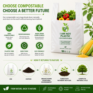 Biodegradable Compostable Eco-Friendly Shopping Grocery Bag Plant-Based (PBAT PLA) Flexo Printed Sustainable Disposable - Product Image 5