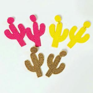 Seed Bead Embroidered Earrings Cactus Design Earrings From India Handmade Earrings for Women and <b>Girls</b> - Product Image 1