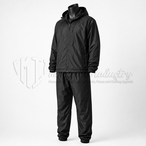 Ensemble de survêtement noir à capuche pour homme, imperméable, longueur intégrale, vêtements de sport décontractés avec poches latérales et fermeture à cordon - Product Image 3