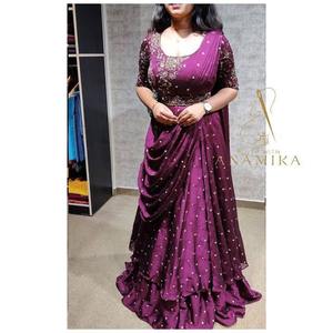 VESTIDO DE TRABAJO BORDADO DE SECUENCIA DE CHINON FANCY CON VINO DUPATTA ADJUNTO - Product Image 1