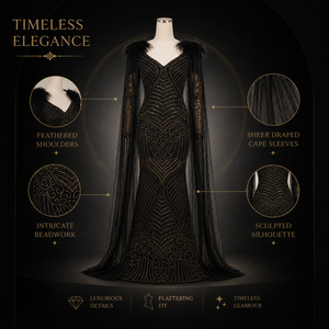 Luxury Black <b>Art</b> Deco Beaded Mermaid Evening Gown for Women | Feather Shoulder Formal Party Dress | Elegant Red Carpet Wear - Product Image 5