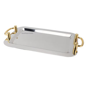 Plateau de service ovale en acier inoxydable de qualité supérieure, avec poignée en aluminium feuille d'or, idéal pour la restauration, prix abordables - Product Image 6